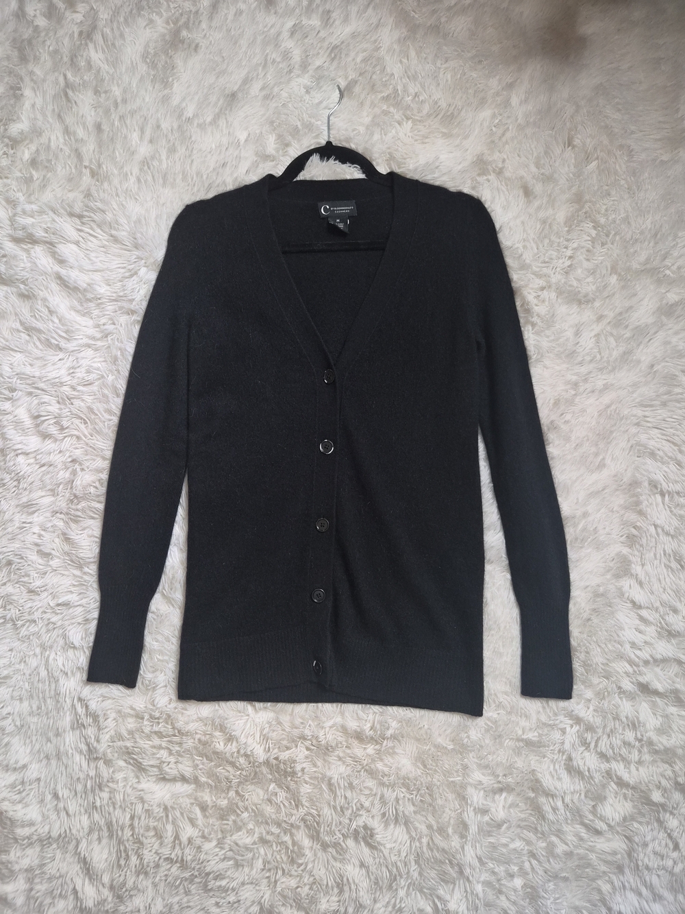 Womens Cashmere Cardigan Sweater Black Size Medium M C By Bloomingdale's 2 Ply